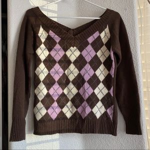 Pink & Brown Argyle Sweater